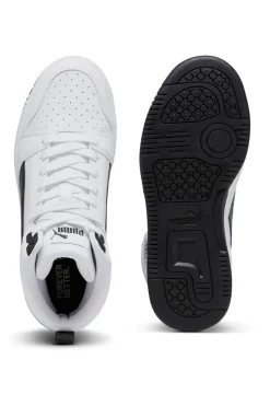 Sneakers Mid-Cut Bianche e Dettagli Neri Puma Rebound V6 Mid Jr