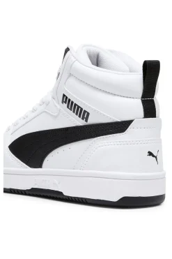 Sneakers Mid-Cut Bianche e Dettagli Neri Puma Rebound V6 Mid Jr