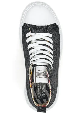 Sneakers Mid Cut Cotton Belt Linen Nere