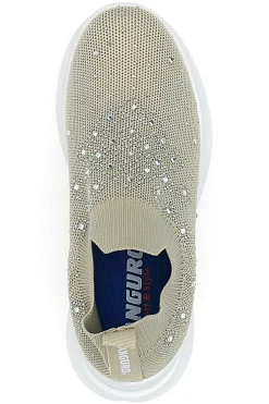 Sneakers Slip On Beige con Tomaia in Mesh e Pietre Decorative CANGURO CS1226
