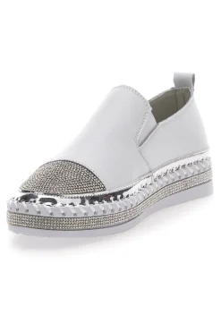 Sneakers Slip-On Bianche con Strass Cafè Cost 23015