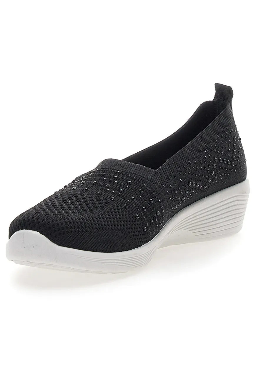 Sneakers Slip On Nere con Strass Me & Me 090246