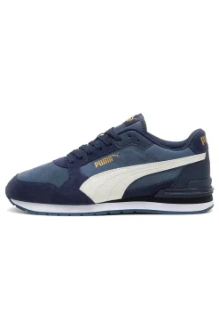 Sneakers ST Runner v4 in suede blu con banda laterale bianca