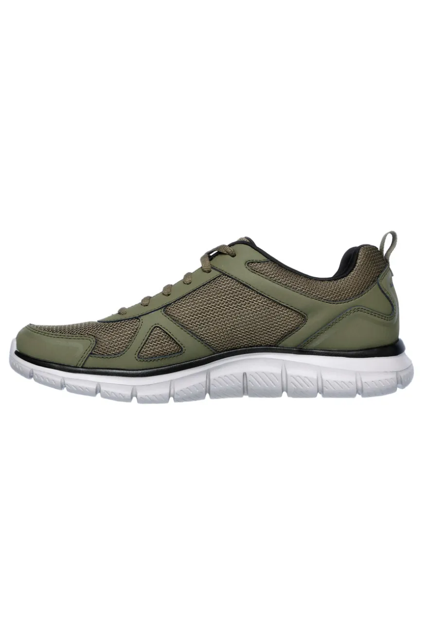 Sneakers verde oliva in pelle e mesh con soletta memory foam Skechers Track Scloric da Uomo