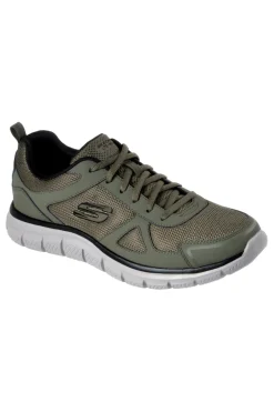Sneakers verde oliva in pelle e mesh con soletta memory foam Skechers Track Scloric da Uomo