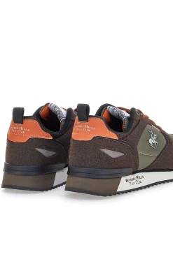 Sneakers verdi con inserti marroni e dettagli arancioni Beverly Hills Polo BHM523200