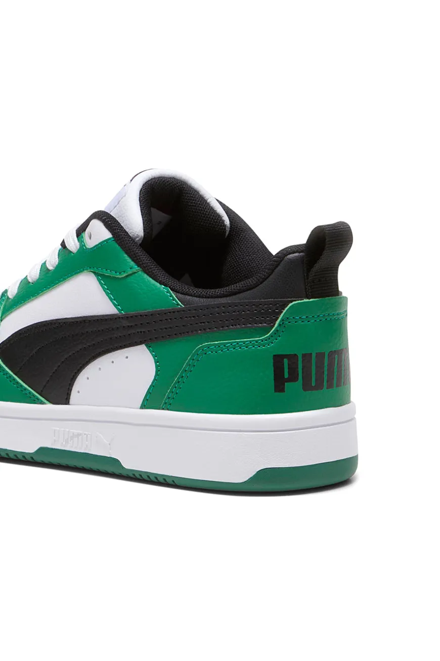 Sneakers Verdi e Bianche con Logo Nero Puma Rebound V6 Lo Jr