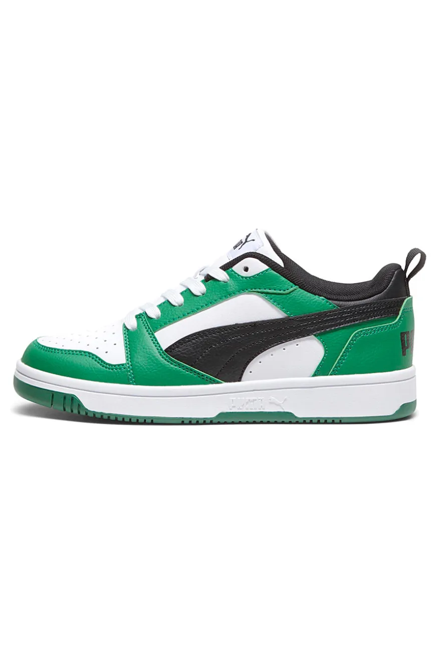 Sneakers Verdi e Bianche con Logo Nero Puma Rebound V6 Lo Jr