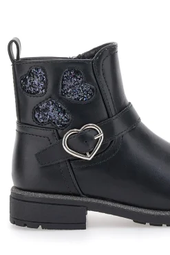 Stivaletti neri con cuori glitter e fibbia a cuore Grazie Girl 456459