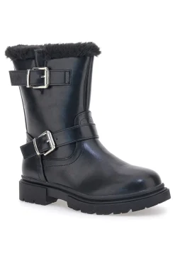 Stivaletti neri con pelliccia interna e fibbie Pitt kids SKBS1015