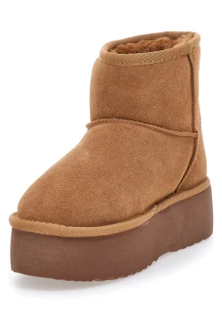 Stivaletti pantofole camel con suola platform e interno in pelo Mon Dieu L1251
