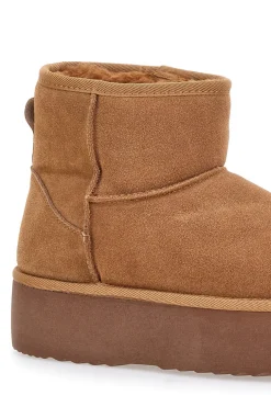 Stivaletti pantofole camel con suola platform e interno in pelo Mon Dieu L1251