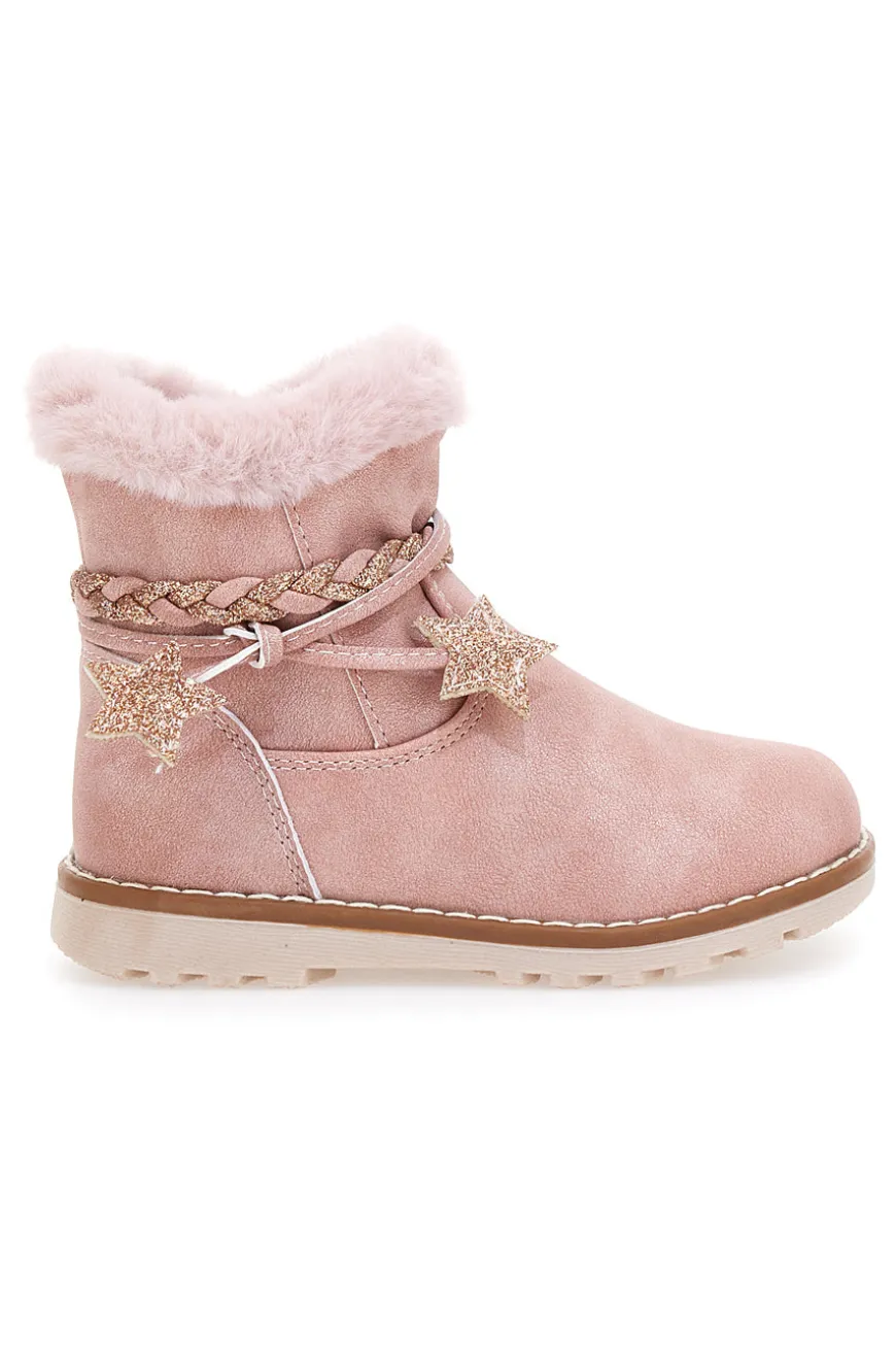 Stivaletti rosa con bordo in pelo e stelle glitter Grazie 1528