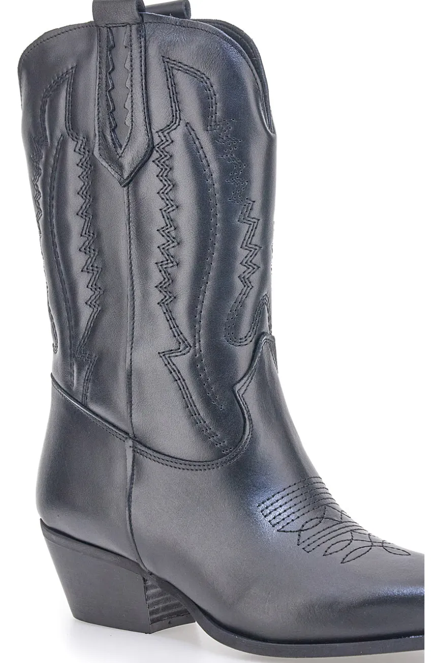Stivaletti texani neri in vera pelle ricamati Pittarello love TEX4090