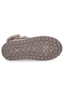 Taupefarbene Stiefeletten mit Animal-Print-Einsätzen und Fellfutter. Danke 1642