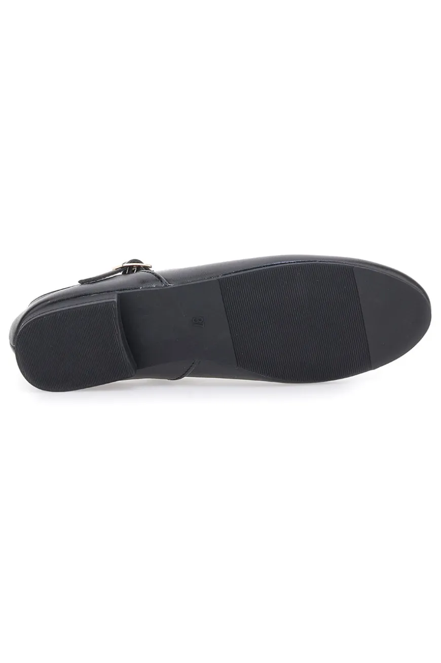 The First IDEA01 Mattschwarze Ballerinas mit Riemen