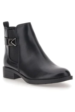The First P623 Niedrige schwarze Stiefeletten mit seitlicher Schnalle