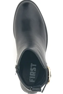 The First P635 Schwarze Stiefeletten mit Absatz und doppelter goldener Schnalle