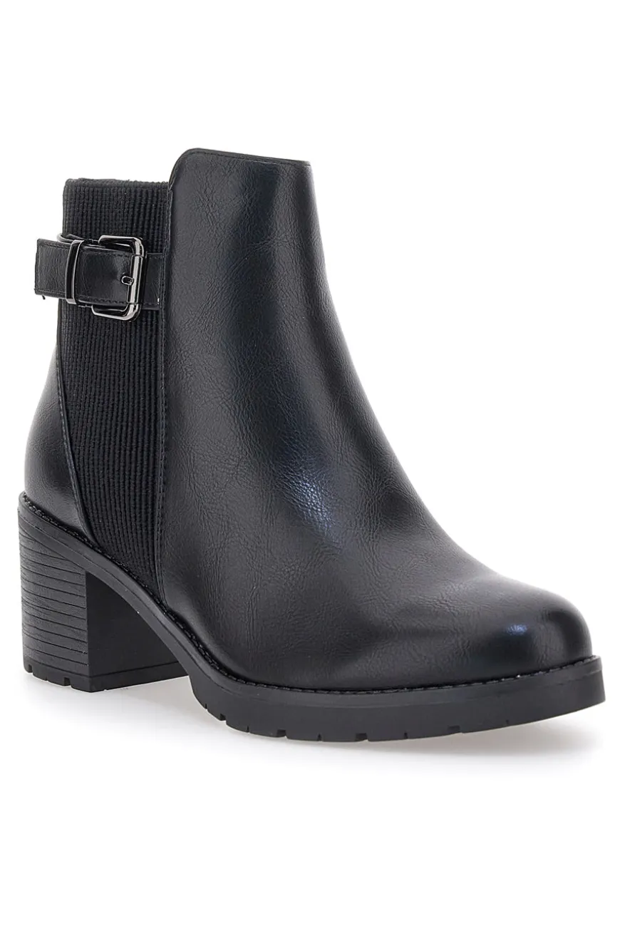 The First P628 schwarze Stiefeletten mit mittlerem Absatz und elastischer Seite