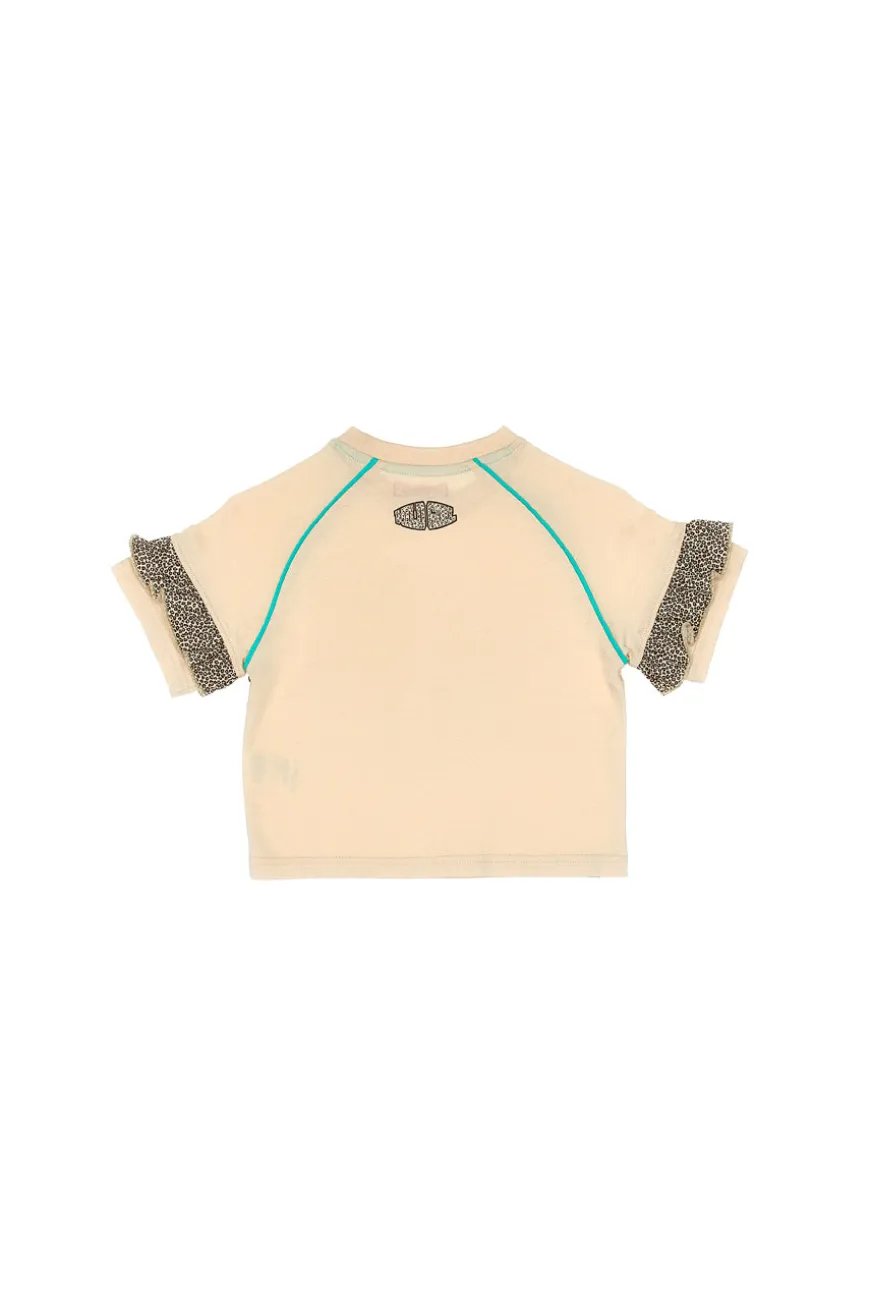 T-Shirt Beige Con Fantasia Animalier e Volant PITT KIDS PT-K-T-7002