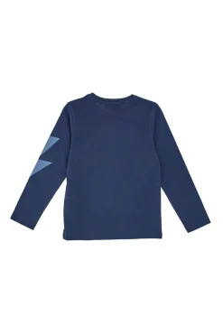 T-Shirt Blu a Maniche Lunghe con Lampo Stampato Pitt Kids PT-B-T-05017