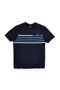 T-shirt blu con righe e logo U.s.grand polo S61620M