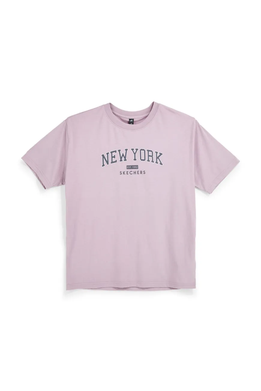 T-shirt Malva Oversize con Stampa Los Angeles Skechers Destination Short Sleeve Tee