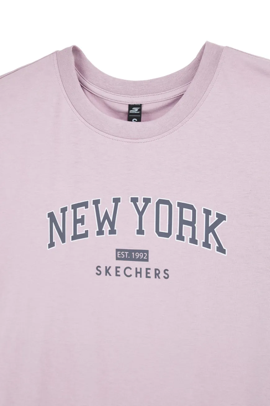 T-shirt Malva Oversize con Stampa Los Angeles Skechers Destination Short Sleeve Tee
