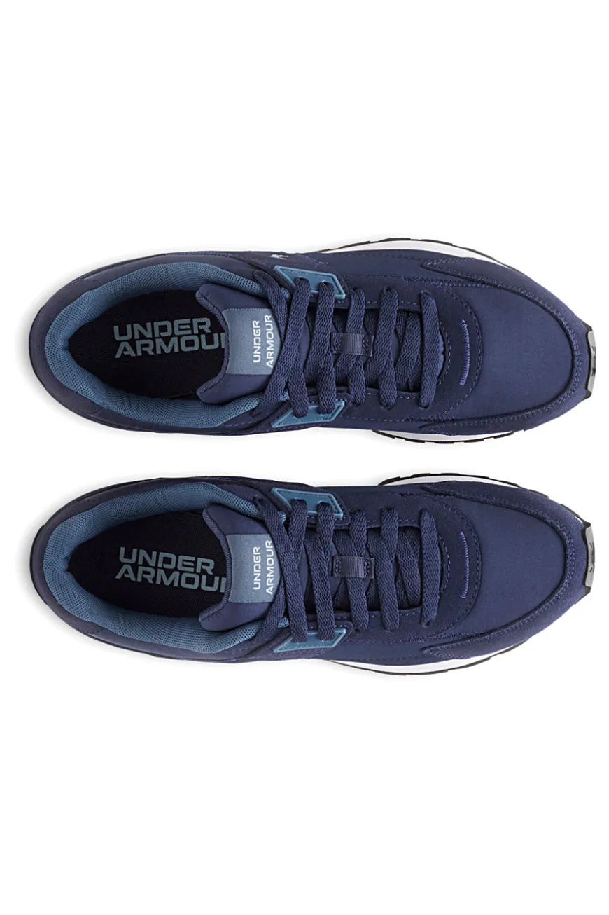 Under Armour Essential Runner – blaue Nylon-Sneaker mit Wildledereinsätzen