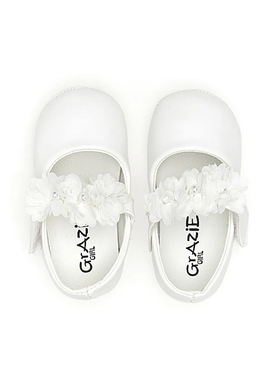 Weiße Ballerinas mit dekorativen Blumen Thank you girl 392601S