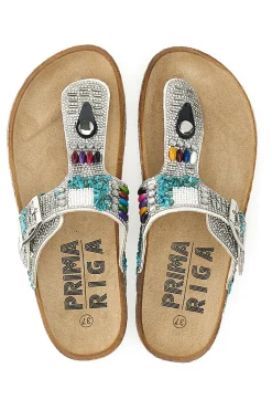 Weiße Flip-Flops mit steinverziertem Obermaterial FIRST ROW 14172