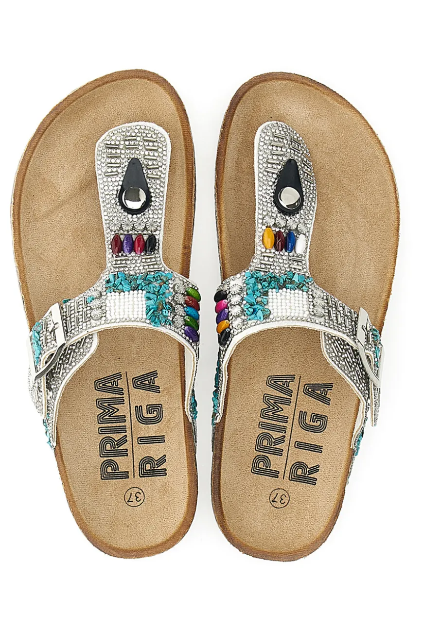 Weiße Flip-Flops mit steinverziertem Obermaterial FIRST ROW 14172
