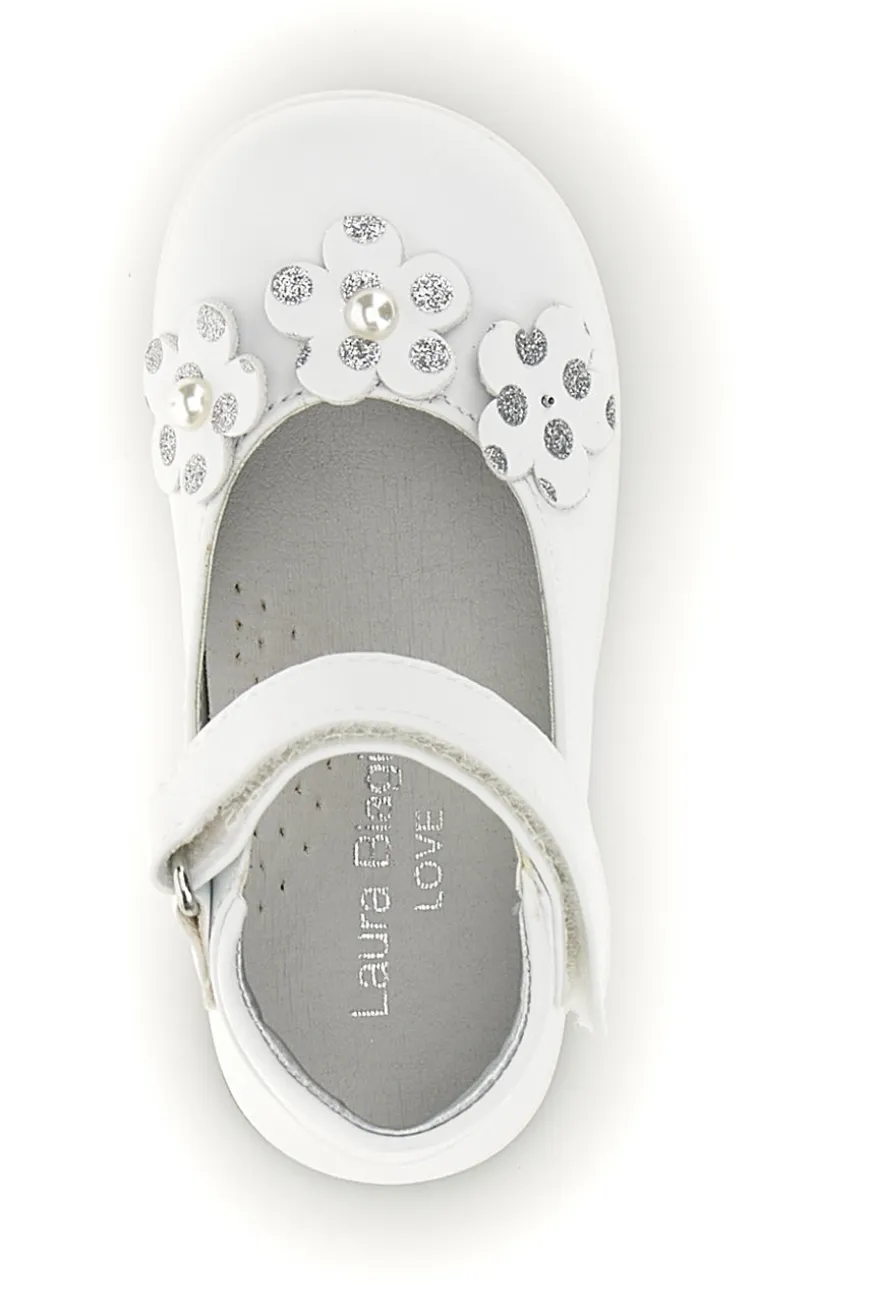 Weiße geblümte Ballettschuhe Laura Biagiotti L9973C9763
