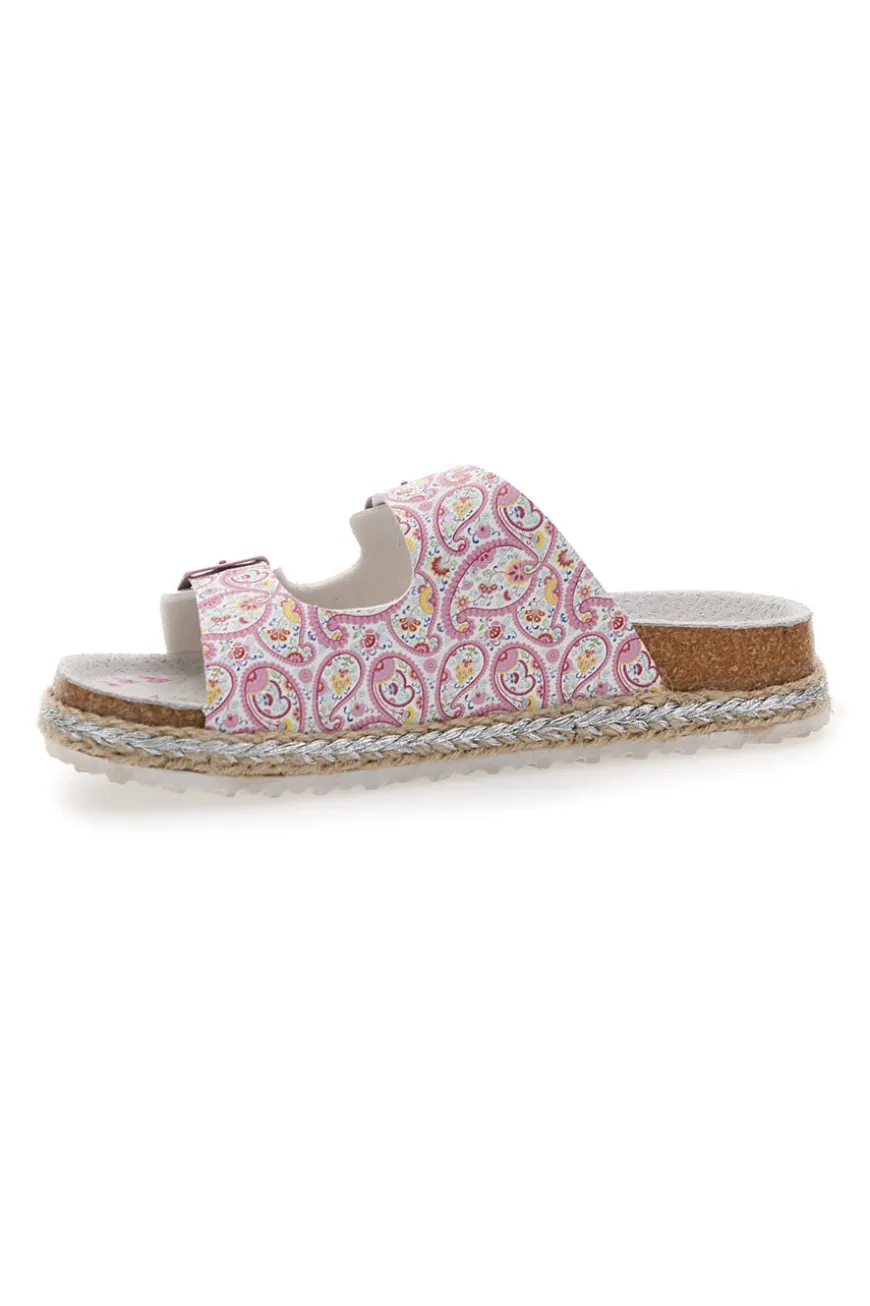 Weiße Hausschuhe mit doppeltem rosa Glitzerband PITT KIDS 14507