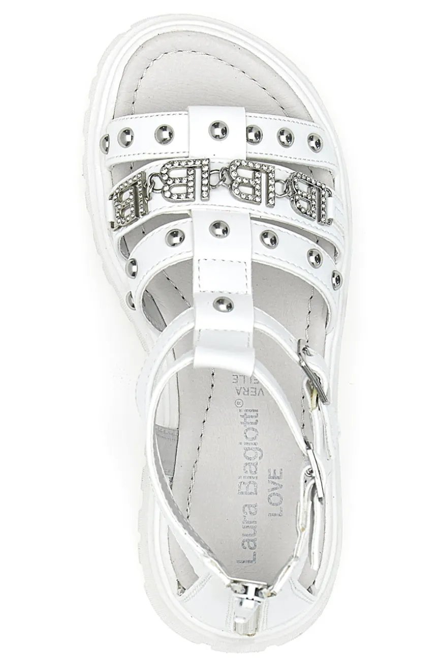 Weiße Sandalen mit Nieten und Metalllogo Laura Biagiotti 96219451