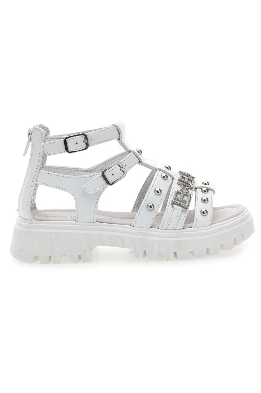 Weiße Sandalen mit Nieten und Metalllogo Laura Biagiotti 96219451