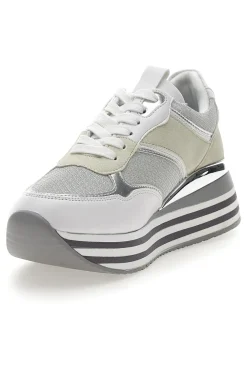 Weiße Schnürschuhe mit Plateau und Obermaterial mit Glitzer CAFE‘ COST H1506049