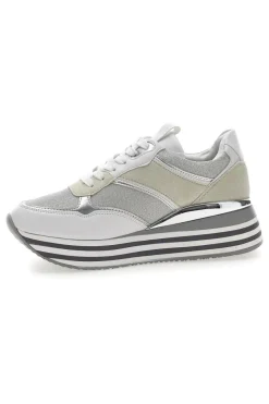 Weiße Schnürschuhe mit Plateau und Obermaterial mit Glitzer CAFE‘ COST H1506049