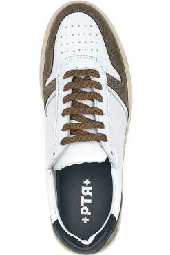 Weiße Sneakers aus echtem Leder mit braunen Details PTR 3002