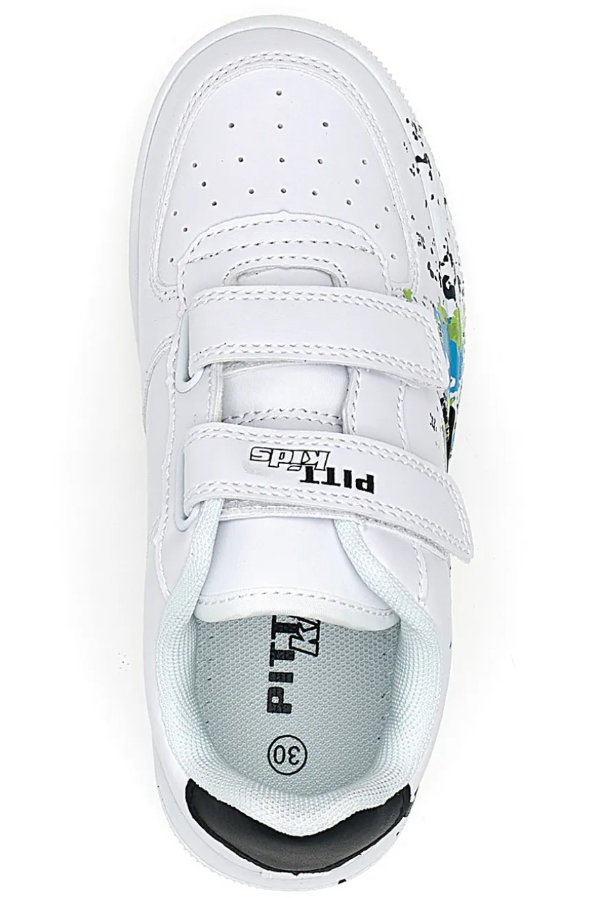 Weiße Sneakers mit Klettverschluss und perforiertem Obermaterial PITT KIDS K191562