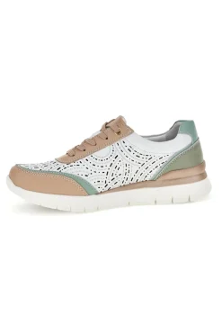 Weiße Turnschuhe mit Details in Beige und Salbei Obermaterial aus Leder Prima riga 33314