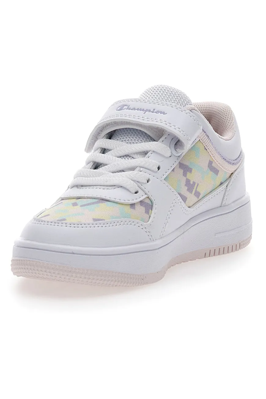 Weiße Turnschuhe mit Klettverschluss-Champion-Rebound-Grafik