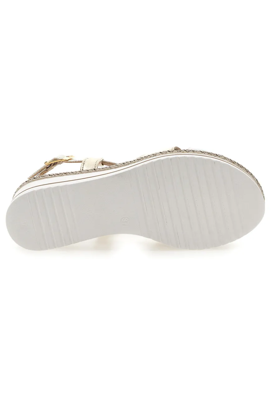Weiße und beige Sandale mit mittlerem Keilabsatz PITTARELLO LOOK MK3234109