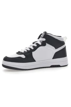 Weiße und schwarze Kobe Tumble-Sneaker aus Baumwolle mit Gürtel