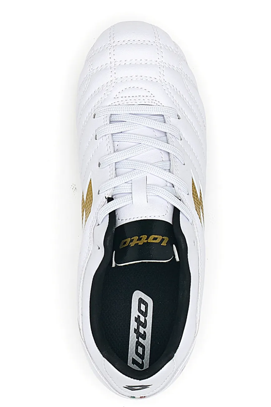 Weiß-goldene Lotto Stadio 705 Fg Jr. Fußballschuhe