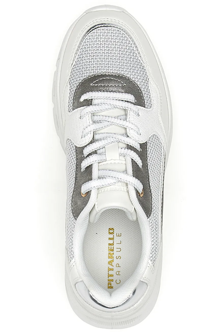Weiß graue Damen Turnschuhe mit Mesh-Einsätzen Pittarello 8W24859