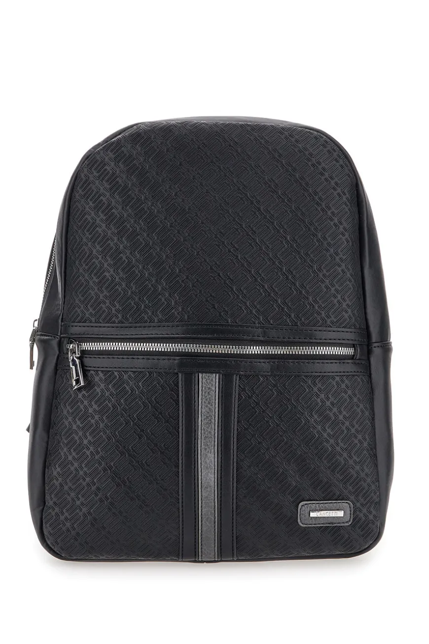 Zaino in pelle nera con tasche interne LANCETTI CARIUS