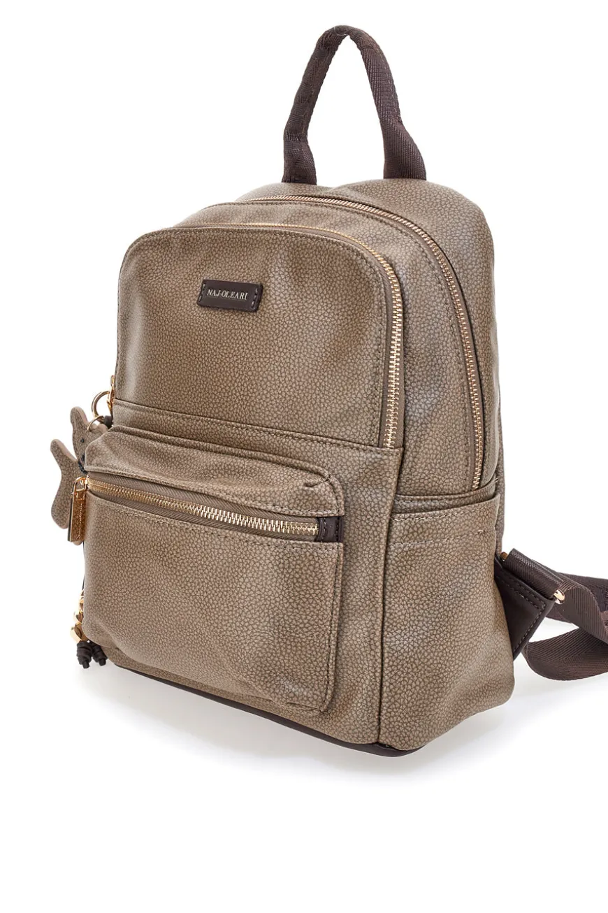 Zaino taupe con charm orsetto e spallacci regolabili Naj-Oleari 61801/BOBA13